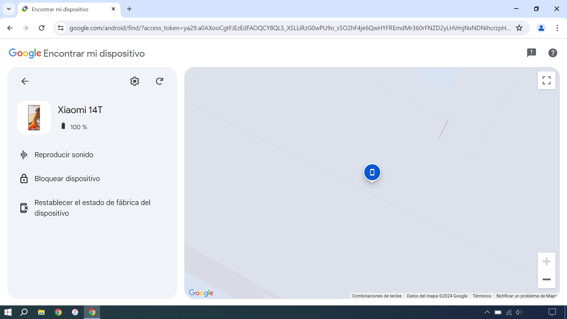 La última posición del teléfono se visualiza en el mapa.