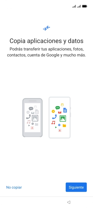 Puedes transferir el contenido de otro teléfono cuando activas tu teléfono por primera vez y cuando lo has restablecido. Cuando aparezca en la pantalla del teléfono esta imagen, ya está listo para la transmisión del contenido del otro teléfono.