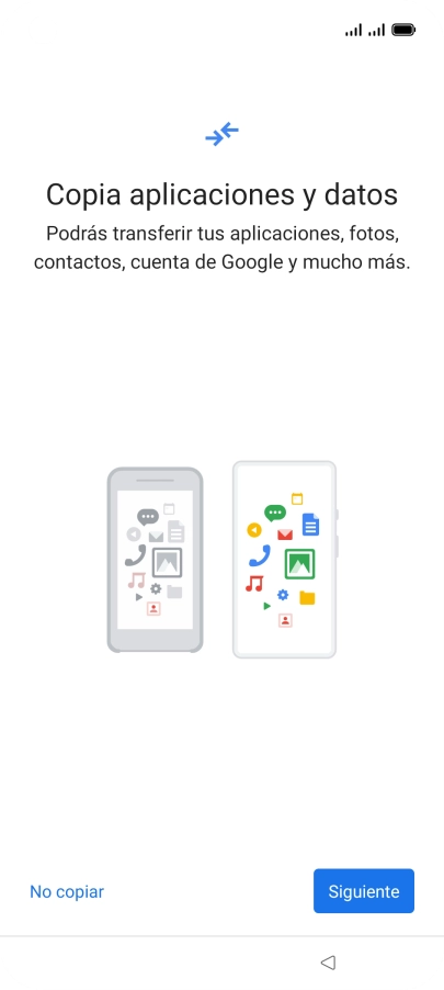 Puedes transferir el contenido de otro teléfono cuando activas tu teléfono por primera vez y cuando lo has restablecido. Cuando aparezca en la pantalla del teléfono esta imagen, ya está listo para la transmisión del contenido del otro teléfono.