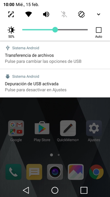 Pulsa el icono de USB.