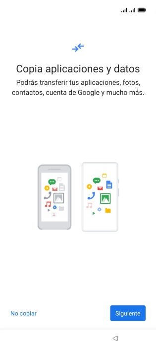 Puedes transferir el contenido de otro teléfono cuando activas tu teléfono por primera vez y cuando lo has restablecido. Cuando aparezca en la pantalla del teléfono esta imagen, ya está listo para la transmisión del contenido del otro teléfono.