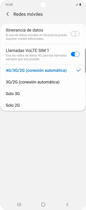 Pulsa el tipo de red deseado.