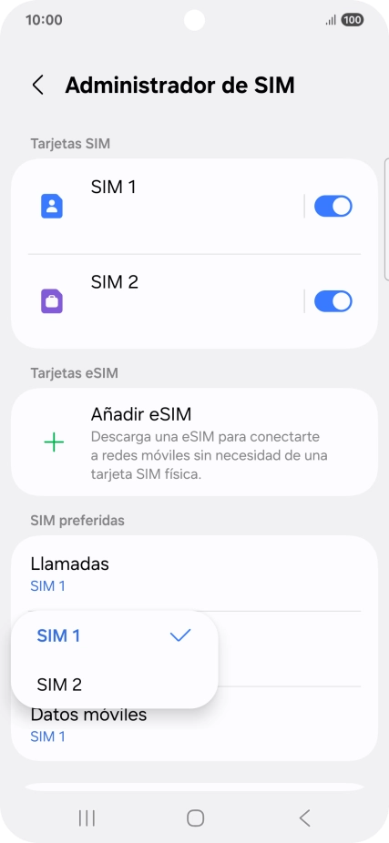Pulsa la tarjeta SIM deseada.
