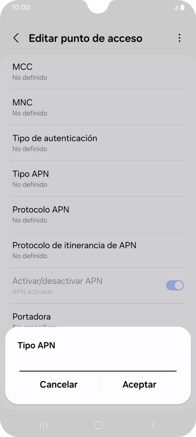 Introduce default y pulsa Aceptar.