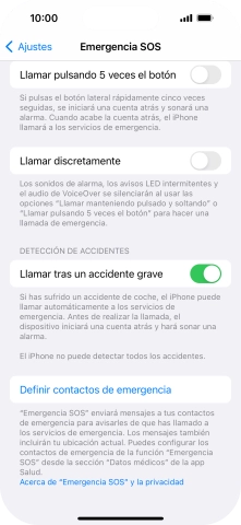 Pulsa Definir contactos de emergencia y sigue las indicaciones de la pantalla para insertar la información y tus contactos de emergencia.
