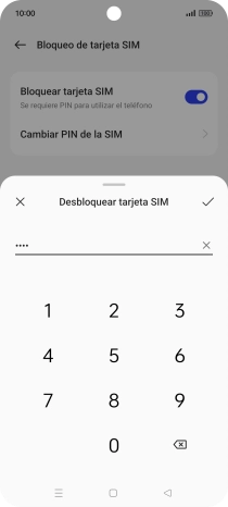 Introduce el código PIN y pulsa el icono de aceptar.