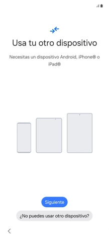 Puedes transferir el contenido de otro teléfono cuando activas tu teléfono por primera vez y cuando lo has restablecido. Cuando aparezca en la pantalla del teléfono esta imagen, ya está listo para la transmisión del contenido del otro teléfono.