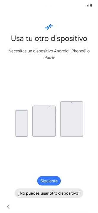 Puedes transferir el contenido de otro teléfono cuando activas tu teléfono por primera vez y cuando lo has restablecido. Cuando aparezca en la pantalla del teléfono esta imagen, ya está listo para la transmisión del contenido del otro teléfono.