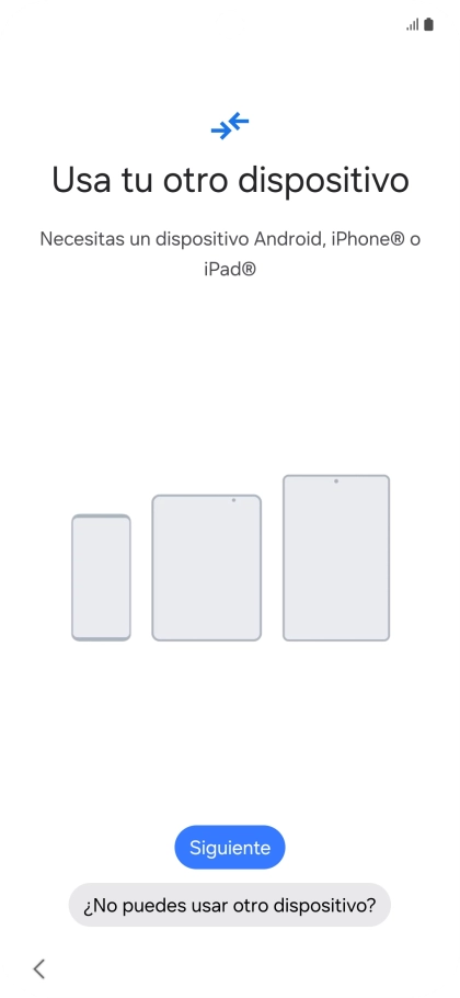 Puedes transferir el contenido de otro teléfono cuando activas tu teléfono por primera vez y cuando lo has restablecido. Cuando aparezca en la pantalla del teléfono esta imagen, ya está listo para la transmisión del contenido del otro teléfono.