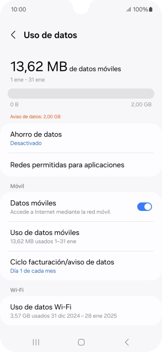 El consumo total de datos se visualiza ahora en la pantalla.