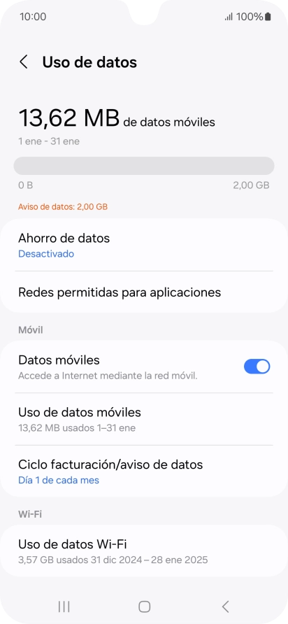 El consumo total de datos se visualiza ahora en la pantalla.