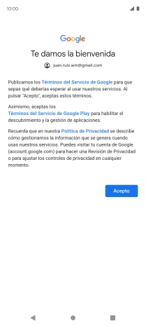 Pulsa Acepto y sigue las indicaciones de la pantalla para seleccionar los ajustes de tu cuenta de Google.