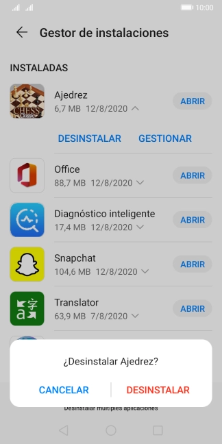 Pulsa DESINSTALAR.