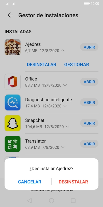 Pulsa DESINSTALAR.