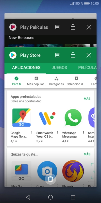 Para cerrar una sola aplicación en ejecución, desliza el dedo hacia la derecha sobre la aplicación deseada.