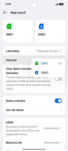 Pulsa la SIM de la línea móvil deseada.