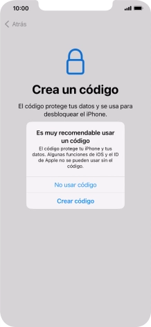 Si desactivas la función, pulsa No usar código.