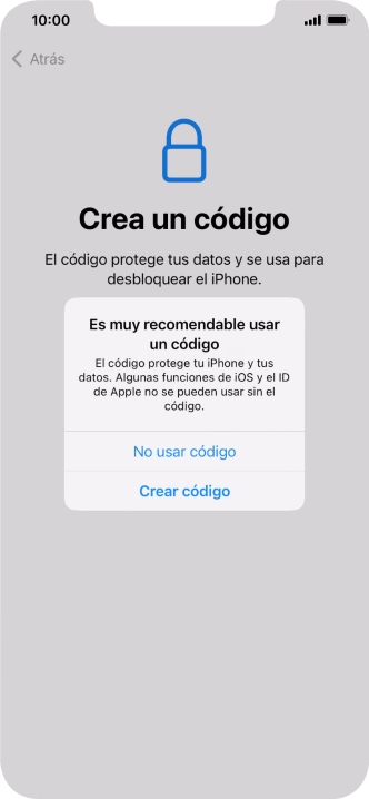 Si desactivas la función, pulsa No usar código.
