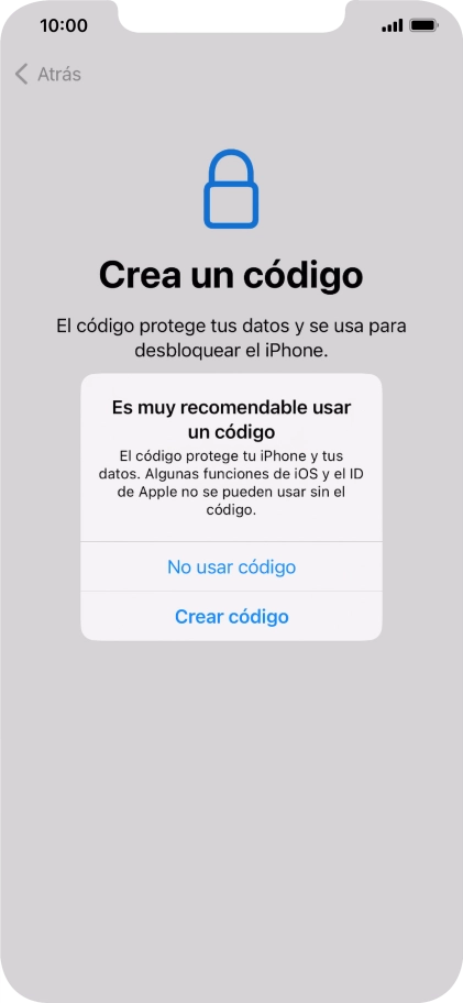 Si desactivas la función, pulsa No usar código.