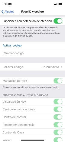 Pulsa Activar código e introduce un código de seguridad de libre elección dos veces seguidas.