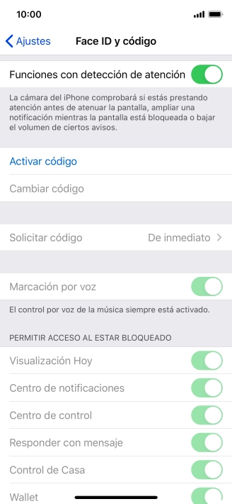 Pulsa Activar código e introduce un código de seguridad de libre elección dos veces seguidas.