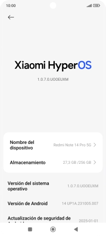 Pulsa Xiaomi HyperOS. Si hay una versión de software nueva disponible, aparecerá ahora en la pantalla. Sigue las indicaciones de la pantalla para actualizar el software del teléfono.