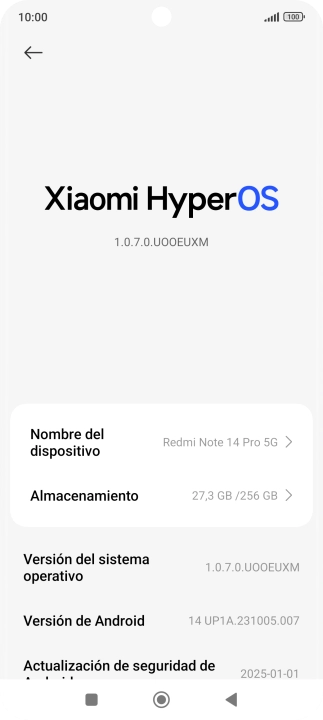 Pulsa Xiaomi HyperOS. Si hay una versión de software nueva disponible, aparecerá ahora en la pantalla. Sigue las indicaciones de la pantalla para actualizar el software del teléfono.