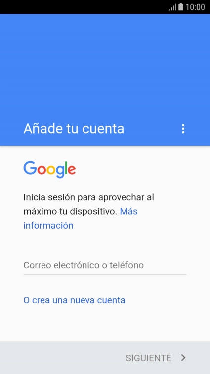 Si no tienes una cuenta de Google, pulsa O crea una nueva cuenta y sigue las indicaciones de la pantalla para ver cómo crear una cuenta nueva.