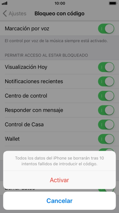 Si activas la función, pulsa Activar.