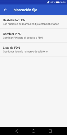 Pulsa Deshabilitar FDN para desactivar la marcación fija.