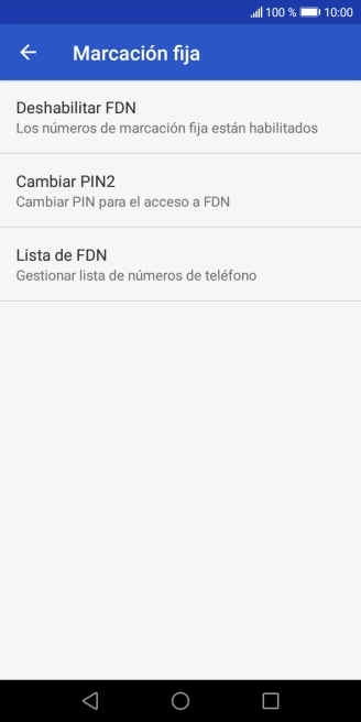 Pulsa Deshabilitar FDN para desactivar la marcación fija.