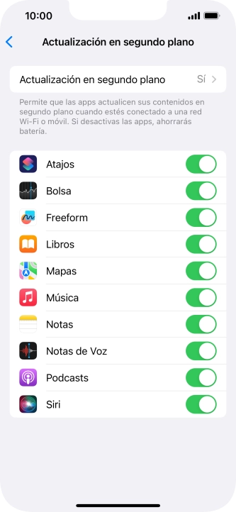 Pulsa Actualización en segundo plano.