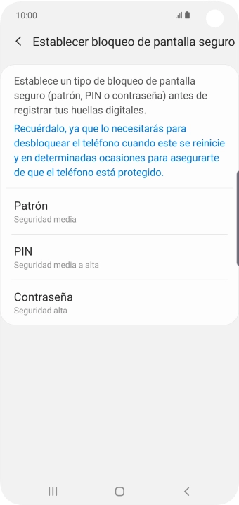Pulsa el código de seguridad deseado y sigue las indicaciones de la pantalla para crear un código de seguridad del teléfono adicional.