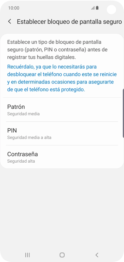 Pulsa el código de seguridad deseado y sigue las indicaciones de la pantalla para crear un código de seguridad del teléfono adicional.