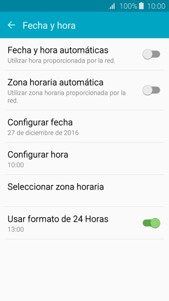 Pulsa Fecha y hora automáticas para activar la función.