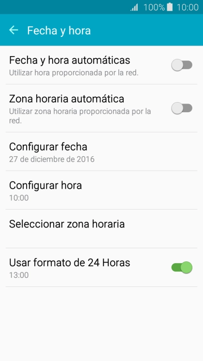 Pulsa Fecha y hora automáticas para activar la función.