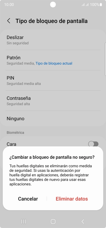 Pulsa Eliminar datos.