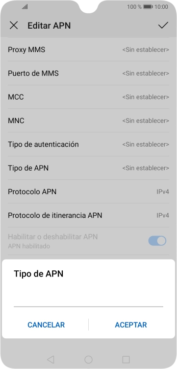 Introduce default y pulsa ACEPTAR.