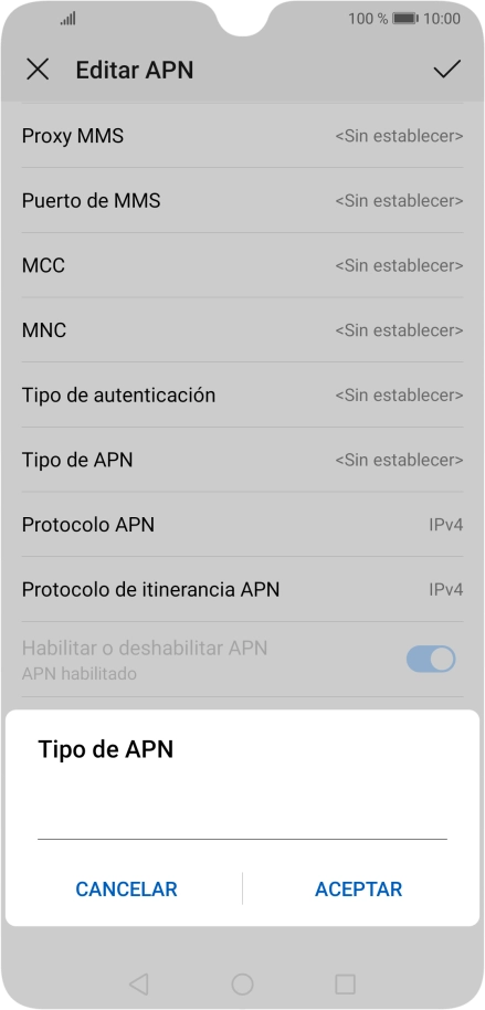 Introduce default y pulsa ACEPTAR.