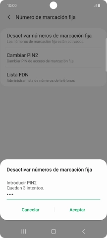 Introduce el código PIN2 y pulsa Aceptar.