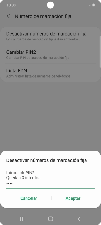 Introduce el código PIN2 y pulsa Aceptar.