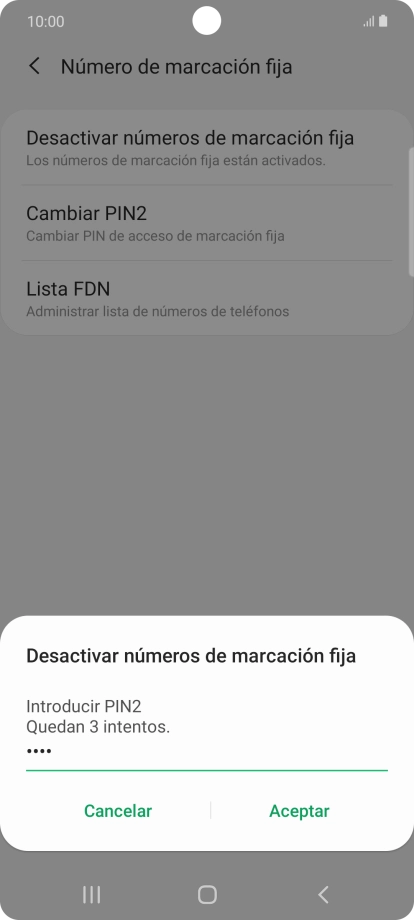 Introduce el código PIN2 y pulsa Aceptar.