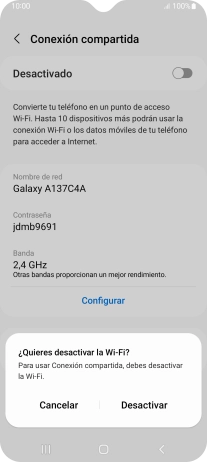 Si la función de wifi está activada, pulsa Desactivar.