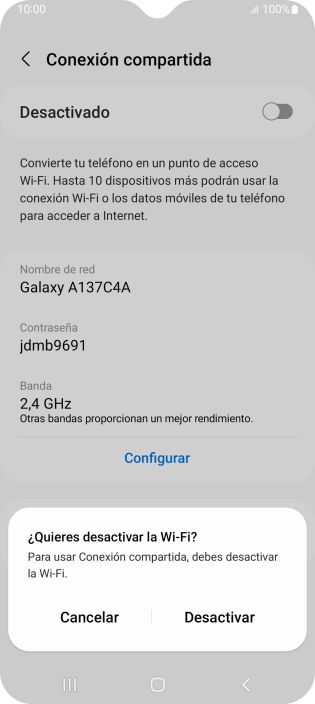 Si la función de wifi está activada, pulsa Desactivar.