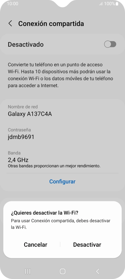 Si la función de wifi está activada, pulsa Desactivar.