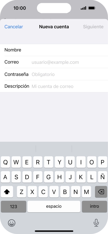 Pulsa Correo e introduce tu dirección de correo electrónico.