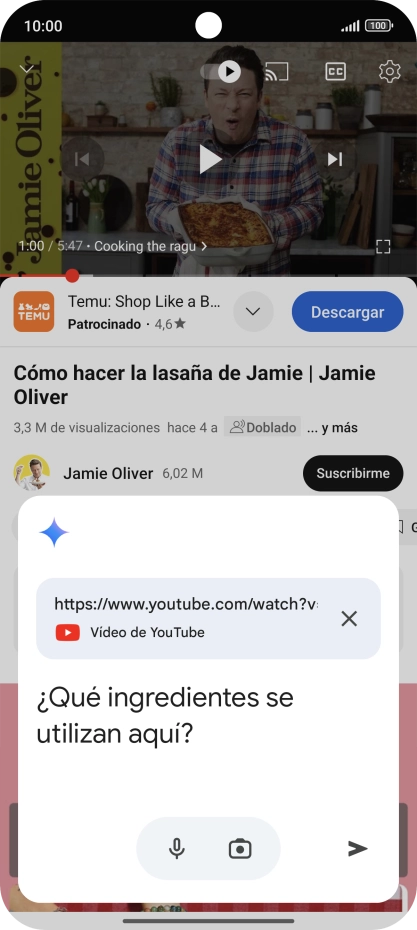 Sigue las indicaciones de la pantalla para escribir o decir en alto la pregunta que quieres hacer del vídeo.
