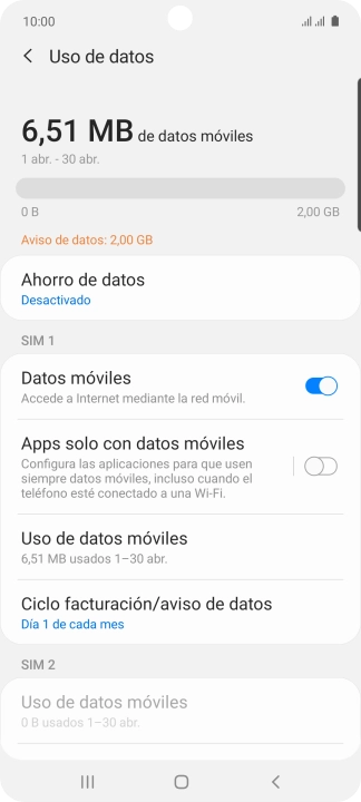 El consumo total de datos se visualiza ahora en la pantalla.