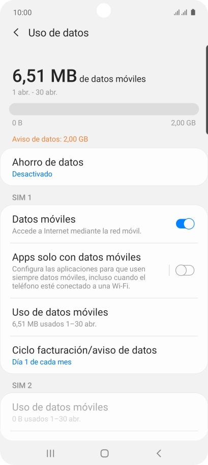 El consumo total de datos se visualiza ahora en la pantalla.