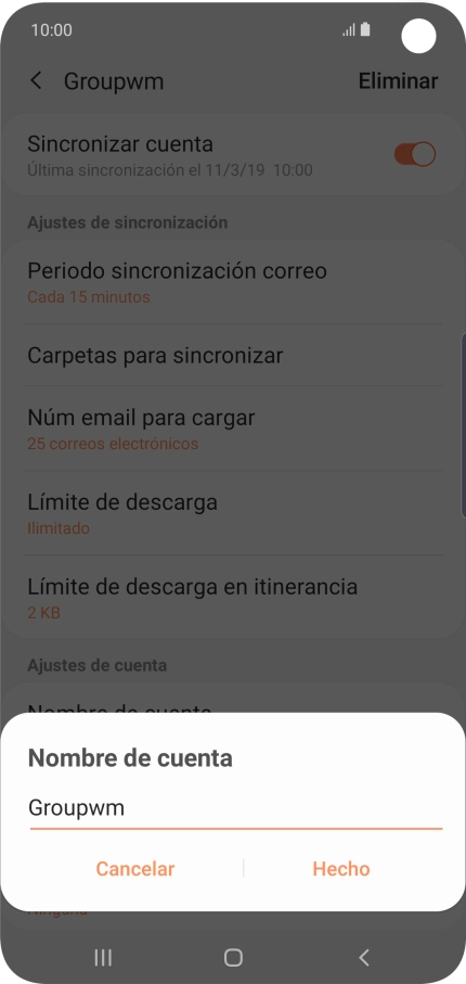 Introduce el nombre deseado de la cuenta de correo electrónico y pulsa Hecho.